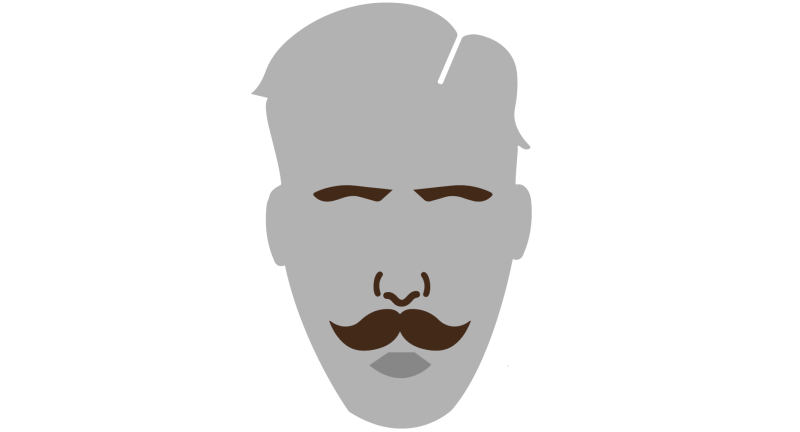 Representación gráfica sencilla de un rostro masculino con cabello corto y bigote