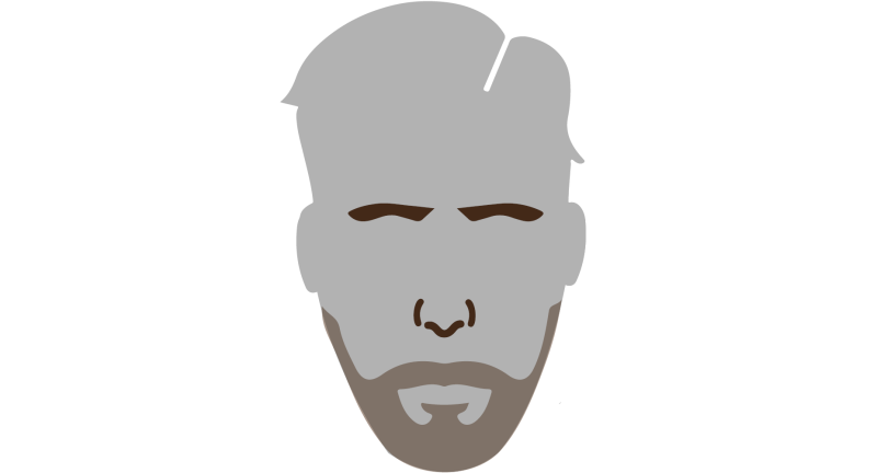 Representación gráfica sencilla de un rostro masculino con cabello corto y barba de tres días