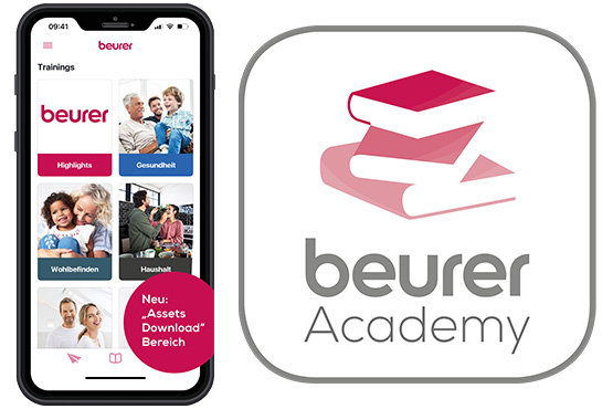 The Beurer Academy logo and an overview of the app The Beurer Academy logo and an overview of the app